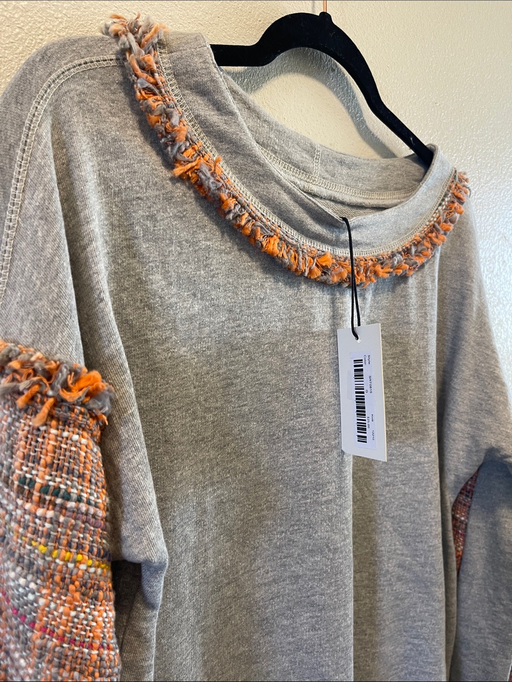 THML Gray Sweatshirt with Pink and Orange Tweed Sleeves - Picture 3 of 7